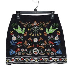 L'Atiste Embroidered Corduroy Mini Skirt Medium Wide Wale Whimsygoth Boho